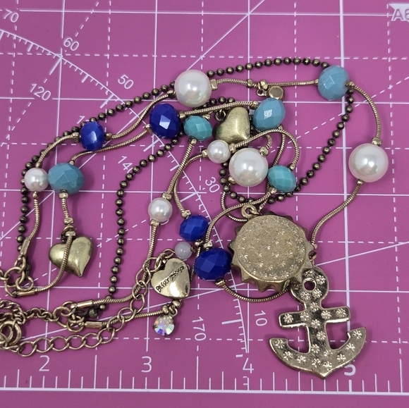 BETSEY JOHNSON SHIP SHAPE TRIPLE STRAND NECKLACE RHINESTONE ANCHOR WOMEN JEWELRY - Picture 12 of 13